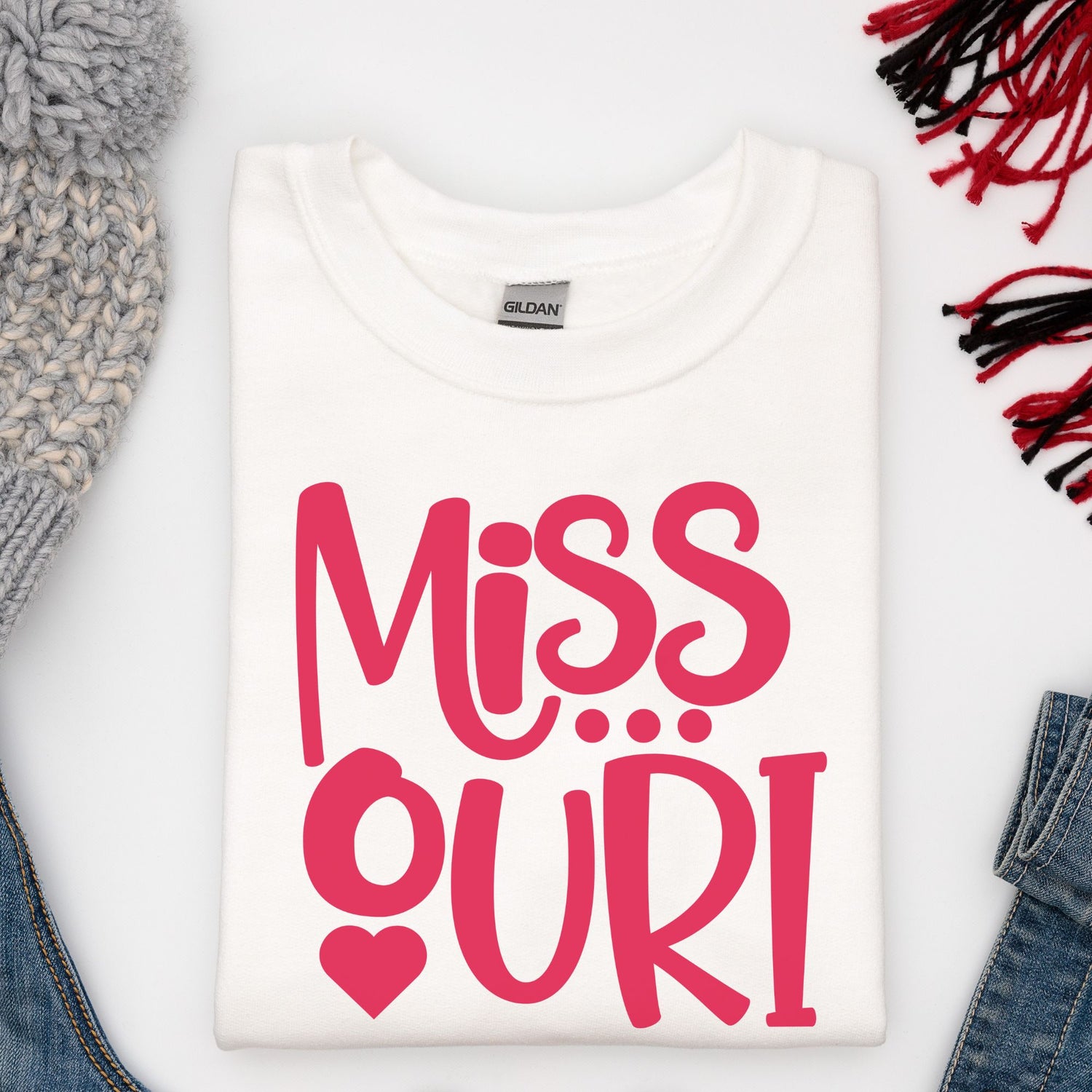 white sweatshirt with MISSOURI