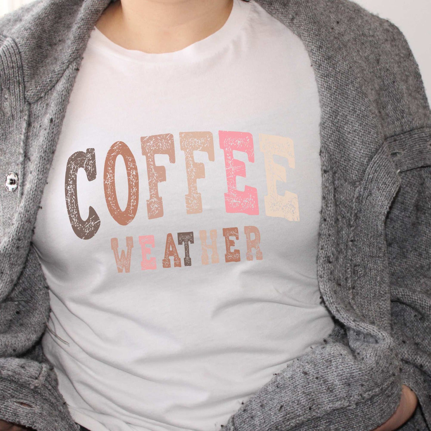 Casual wear for coffee weather featuring a lightweight t-shirt