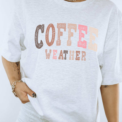 Casual wear for coffee weather featuring a lightweight t-shirt