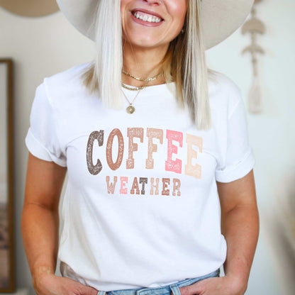 Casual wear for coffee weather featuring a lightweight t-shirt