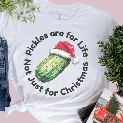 Close-up of the PICKLES are for LIFE shirt in the pickle lovers collection.