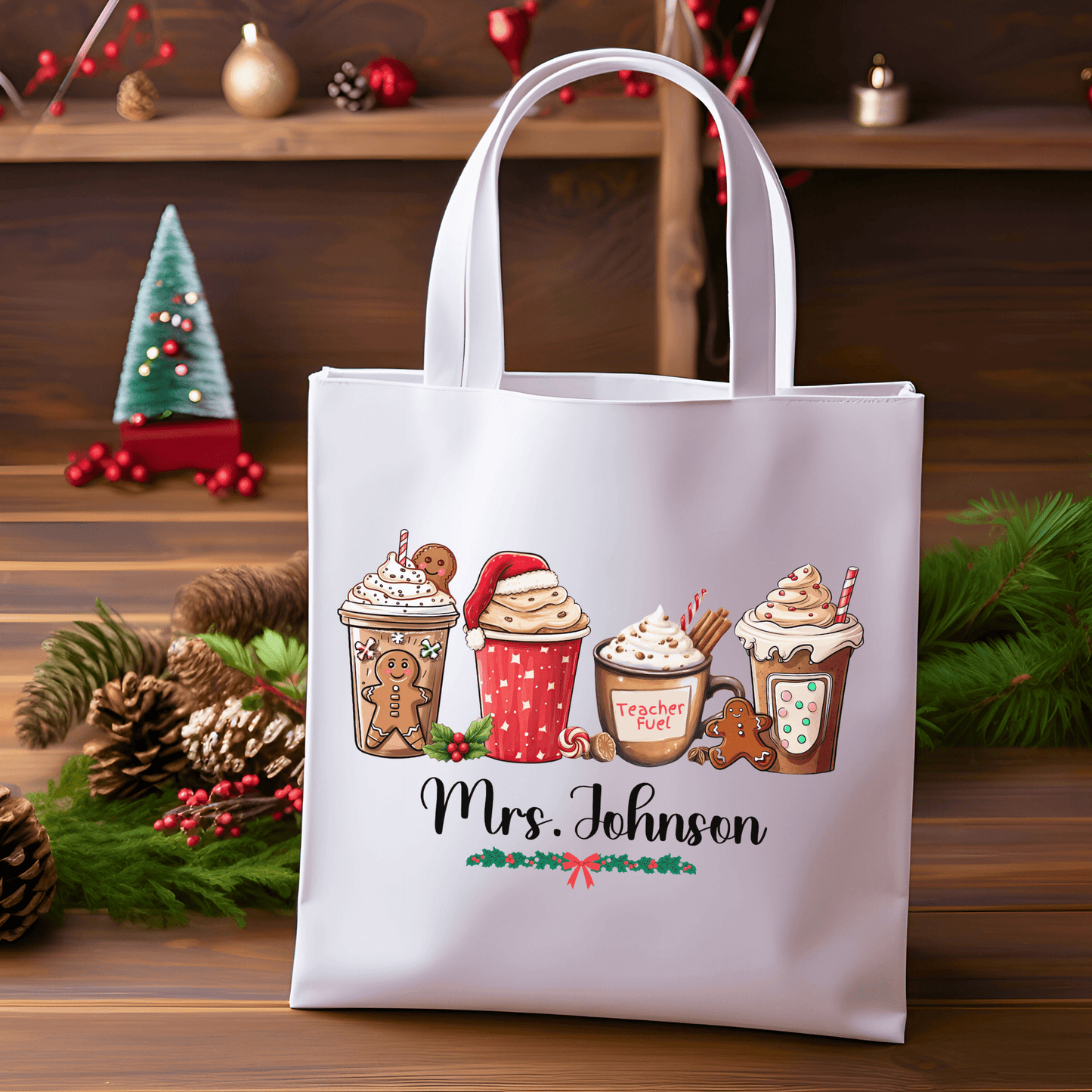 Teacher’s Festive Sip Tote: Personalized Christmas Edition