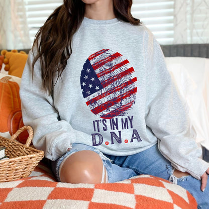 crewneck with fingerprint over usa flag