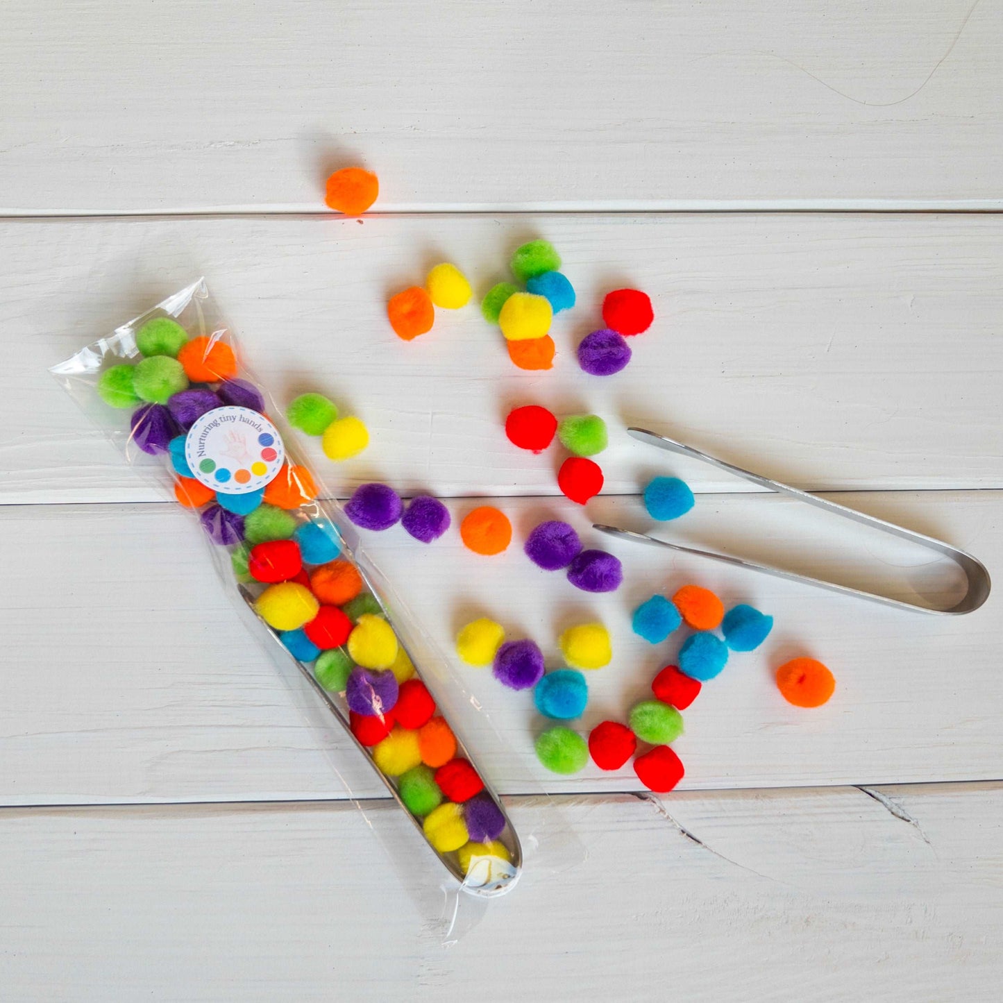 Mini tongs and pom poms