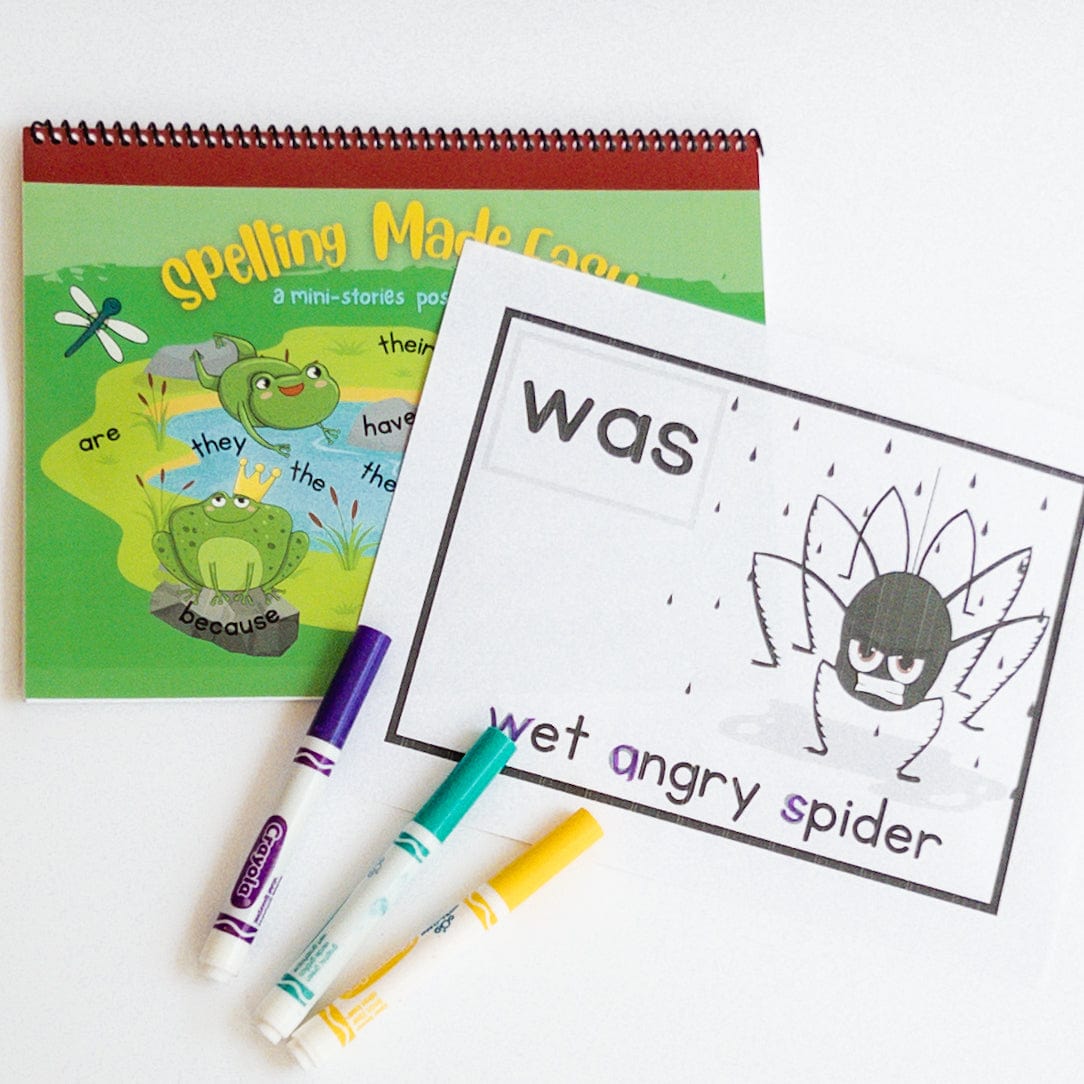 spelling workbook with a page showing