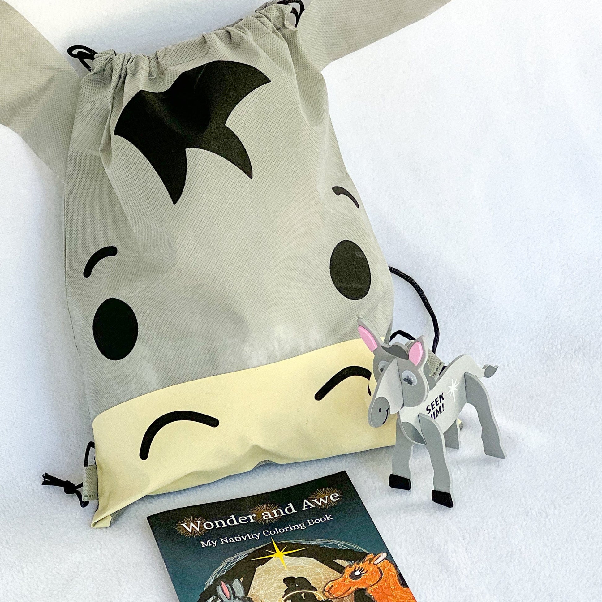 dibkey drawstring bag, paperback book donkey  foam craft