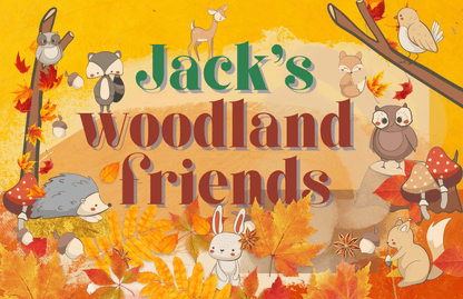 label for cover of the box, personalized woodland friend themed